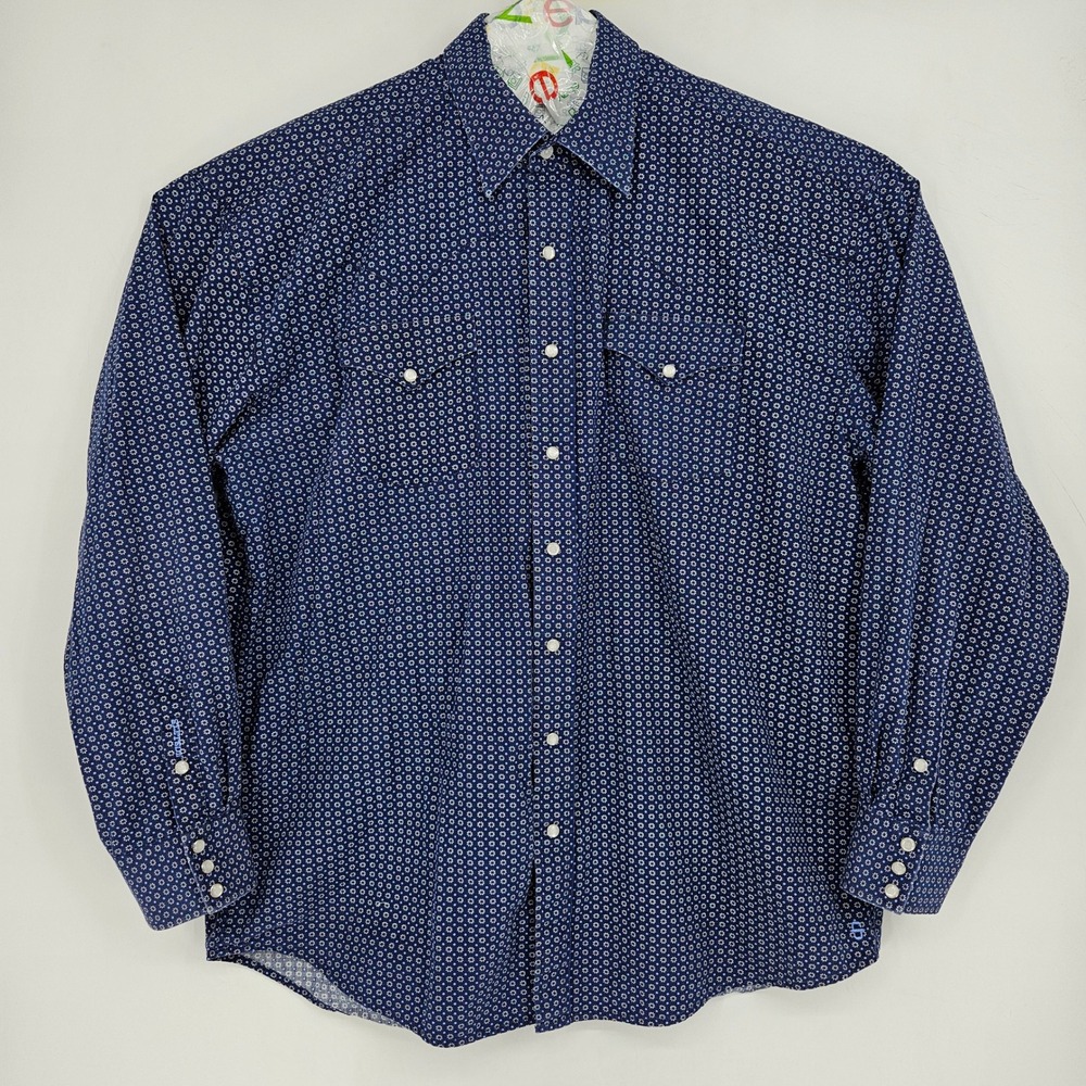 Stetson Pearl Snap Shirt Mens 2XL Blue Geometric Western Rodeo Long Sleeve